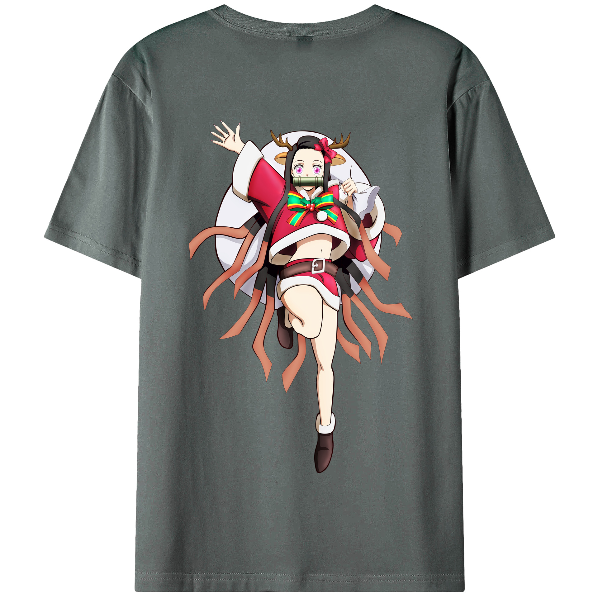 （画像用） 鬼滅の刃（きめつのやいば）竈門 禰󠄀豆子／かまど ねずこ Kamado Nezuko 綿100％半袖Tシャツ（背面プリント）